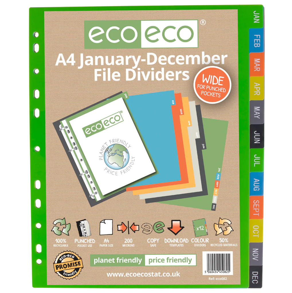 eco eco A4 January - December Wide Index File Dividers X2