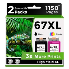 67XL Ink Cartridges Black/Color Combo Pack Replacement for HP 67 Ink XL For