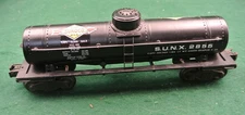 Early Lionel Sunoco Black, Single Dome Tank Car, O Gauge 2955