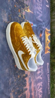 Nike Air Force 1 Custom Velvet Gold/White Luxury Sneakers! 