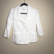 CAbi Blazer White Two Button Wide Lapel 3/4 Sleeve Size S 212 Businesscore