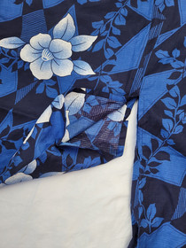 Japanese Style Kimono Cotton Yukata Blue White Floral  NO Belt 64" Long