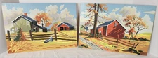 Vintage Paint By Numbers Set of 2 Finished Unframed 14"x 10" Farm Country Fall