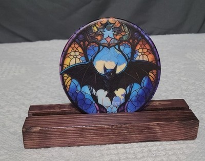Winking Gothic Bat On Blue Background 3.5 Inch Ornament