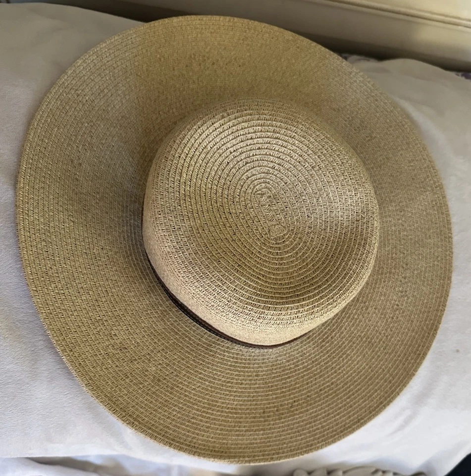 Nine West Ala Grande Paja Sombrero para el Sol Sombrero de Playa Hebilla Fina Correa de Cuero Nuevo Foto 4 de 4