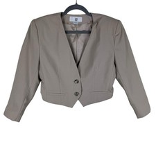 Vintage PS Illustrations Tan Cropped Line 3/4 Sleeve Single Breasted Blazer Sz 8