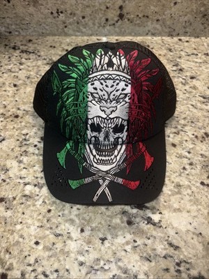 AFFLICTION Trucker Hat One Size Black Golden God Model Skull Chief NEW