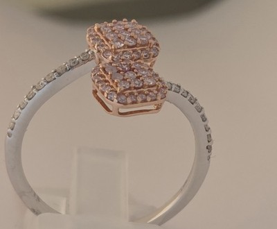 TJC 9K Rose Gold Natural Pink & White Diamond Double Cluster Ring Sz R ...