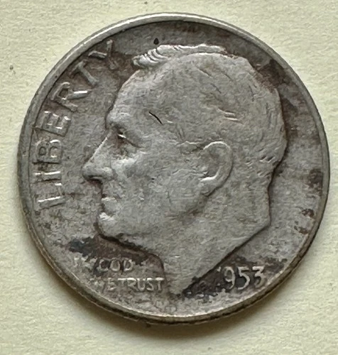 1953 Roosevelt Dime. 90% Silver. Fine Condition. Charity Auction/Animal Rescue￼