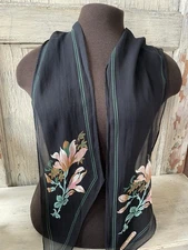 Vintage Cacharel Sheer Black Floral 100% Silk Bias Cut Scarf * please read