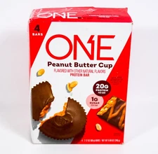 One PEANUT BUTTER CUP 20g Protein4 count 2.12oz bar 08/01/2026 Gluten Free