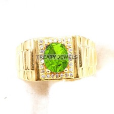 Peridot Oval Cut With 14k Yellow Gold Ring For Men's B497 