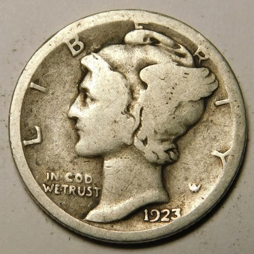 1923 S Mercury Dime 90% Silver G-VG  "Actual Coin Pictured - Not Cleaned"