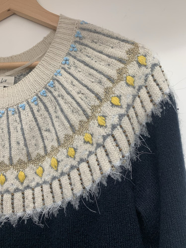 Maglione pullover donna blu navy giallo girocollo Fair Isle NUOVO Style & Co tg. M - Foto 3 di 10