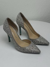Betsey Johnson Women  s Silver Rhinestone Pointed Toe Stiletto Pumps Sz 6.5