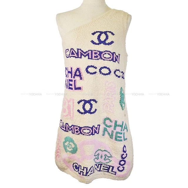 Chanel — [Pre-loved] CHANEL Knit mini one shoulder Coco Icon logo Ecru/pink/multicolo...