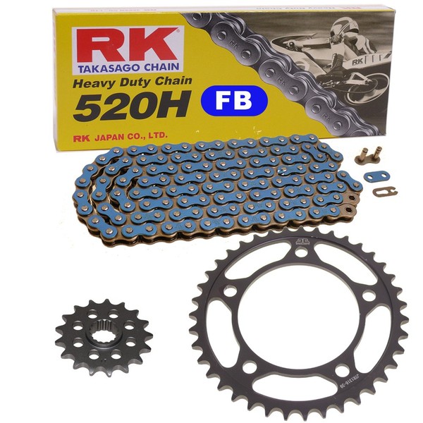 Kettensatz Aprilia Tuono 125 03-07 Kette RK FB 520 H 104 Offen Blau 14/40-image