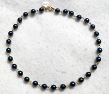 CZECH GLASS HAND BEADED NECKLACE 16" LONG 8MM BLUE PEARL