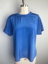 Vintage 1980s 80s 1990s 90s Silky Polyester Blue Tee Top Blouse