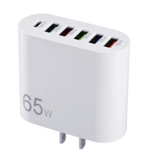 65W 5 USB Type C Fast Wall Charger PD QC3.0 Adapter Fast Charge Cable Universal
