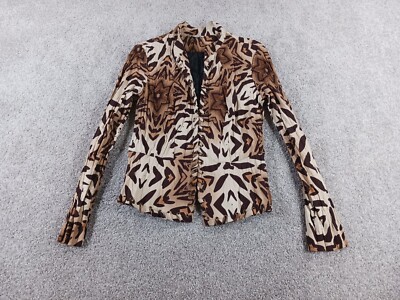 Alberto Makali Womens Open Blazer Small Brown Animal Print