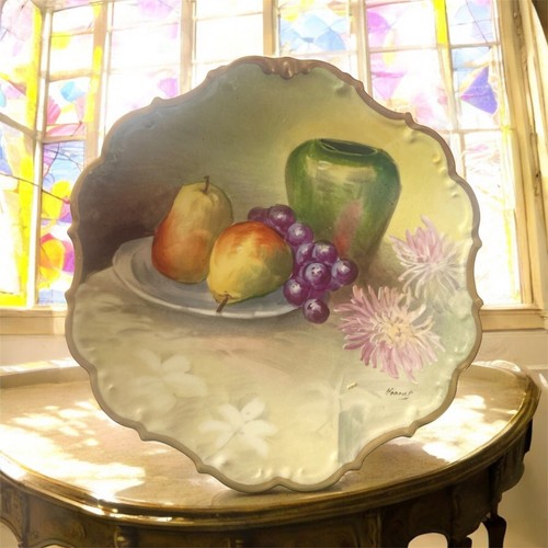 Antique LS & S Limoges Hand Painted Gold Fruit Porcelain Plate Signed “Henroit” - Picture 7 of 9