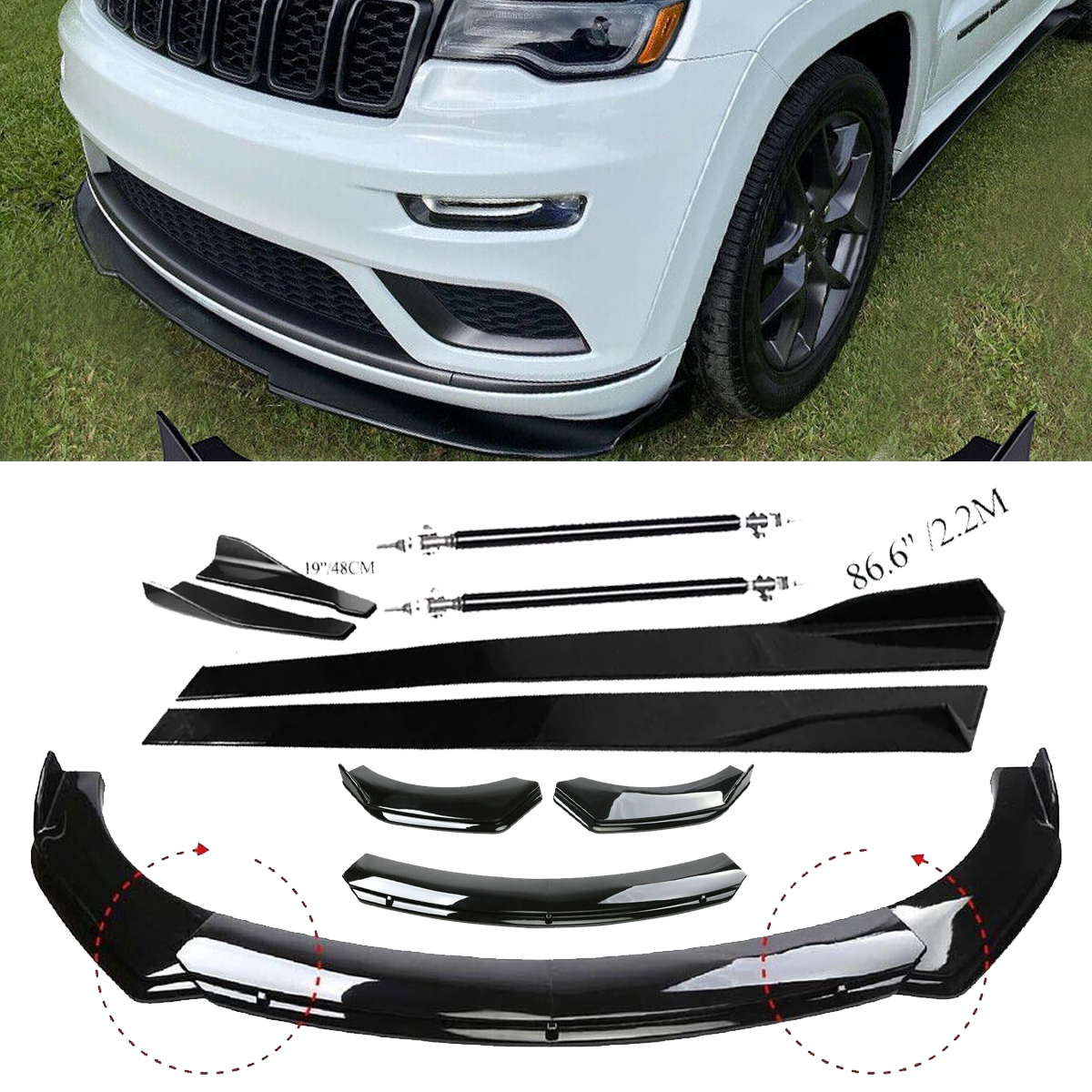 For Jeep Grand Cherokee Front Bumper Lip Spoiler Splitter Body Kit+Side Skirt G