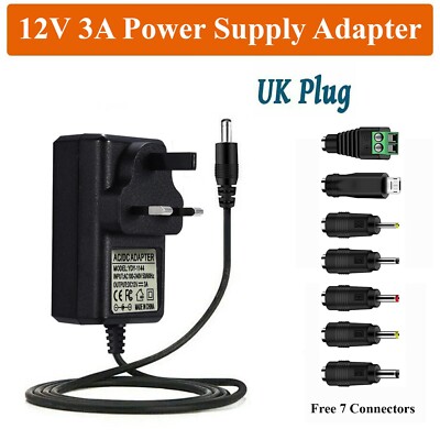 12V Power Adapter For Led Strip, Cctv Camera, Universal Ac/Dc Uk Plug