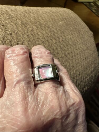 Pink And Blue Resin Moonstone Square Stone Ring In .925 Silver Plated Size 7