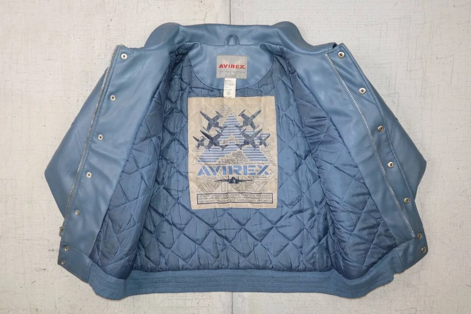 Chaqueta Universitaria Avirex Años 90 Cuero Azul Mujer M Sistemas Tácticos Bombardero De Colección Foto 4 de 4