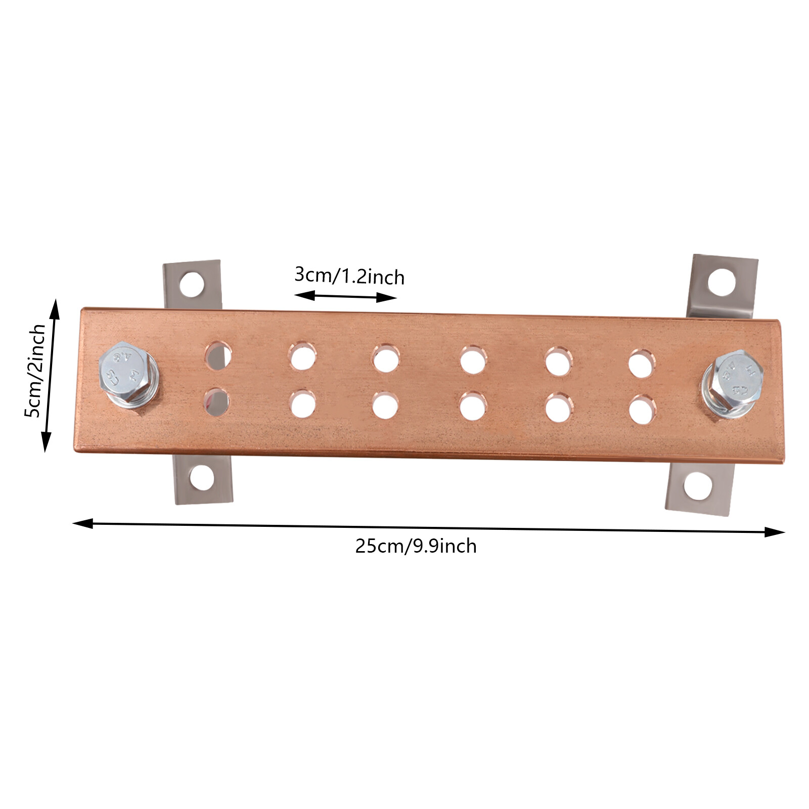 Wall Mounted Copper Ground Bar Kit with 12 Terminal Positions Punching