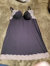 Victoria's Secret Black Lingerie Slip Chemise Lace Tan Trim Size 34C