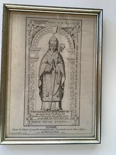 Set of early engravings (3) of tombs of Medieval clergymen, framed