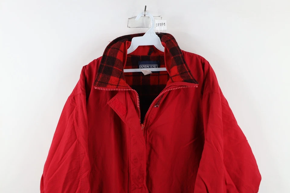 Vintage 90s Lands End Womens XL Distressed Wool Lined Full Zip Parka Jacket USA - Image 2 of 4