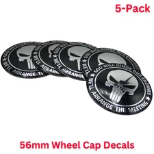 5-Pack 2nd Amendment Skull Wheel Center Cap Decal Sticker Emblem 2.20" Silver