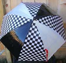 Umbrella Black & White Checkerboard Vintage Vinyl Nascar Finish Line Theme