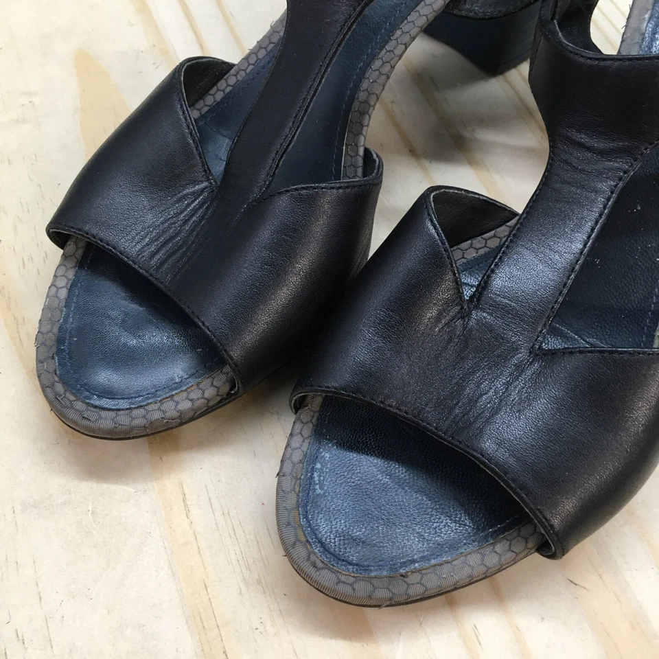 Sandalias Camper Mujer 37 Correa en T Cordones Cuero Azul Punta Abierta Tacones Bloque Foto 4 de 4