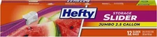Hefty Slider Jumbo Storage Bags, 2.5 Gallon Size, 12 Count