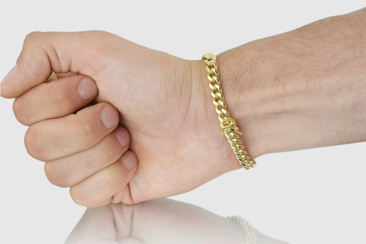 Men's Miami Cuban Link Bracelet Real 14k Gold Plated Solid
