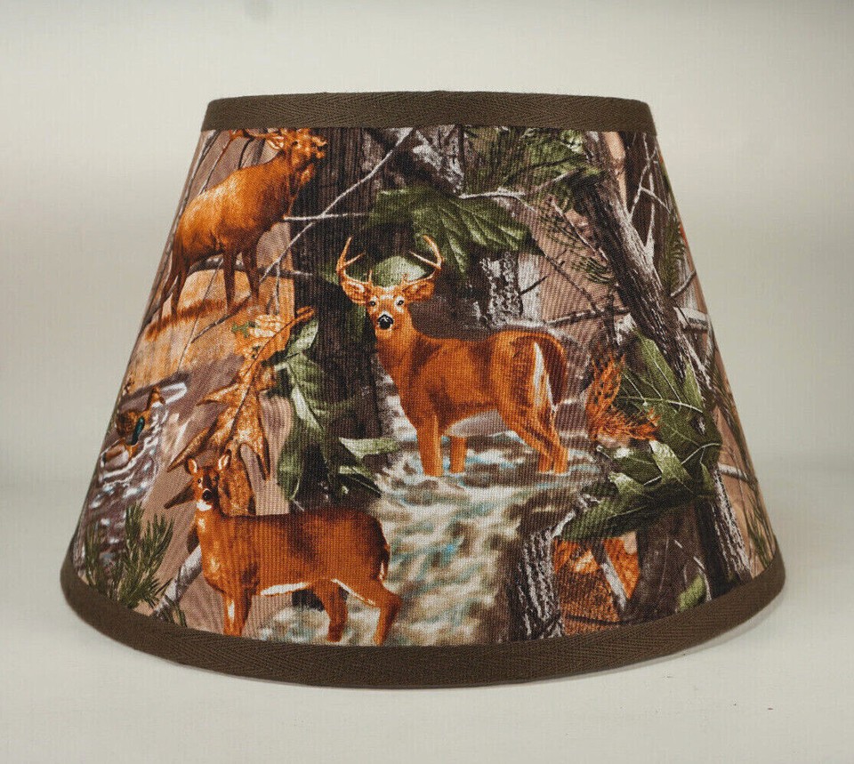 Handmade Camouflage Fabric Lamp Shade - Primitive Deer, Moose, Bear, Turkey & Tree Design