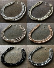 Drape Pearl Necklace Graduated Size Multi Strand Wedding Beaded 25 Colors