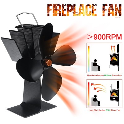 4 Blades Wood Stove Fan Heat Powered Fireplace Log Burner Eco