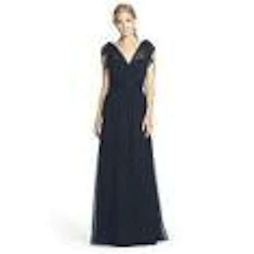 Nuevo sin etiquetas Vestido Amsale Manga Acampanada Seda Gasa Pacífico $310 Talla 0 Foto 3 de 3