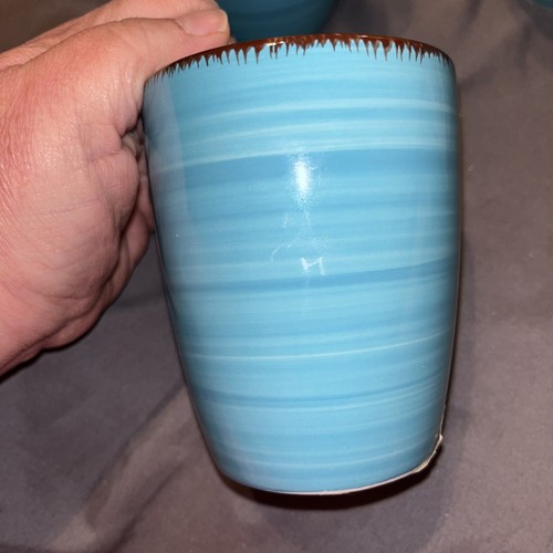 4 Royal Norfolk Coffee Mugs Cups Turquoise & White, Brown Rim 12 oz - Picture 4 of 24