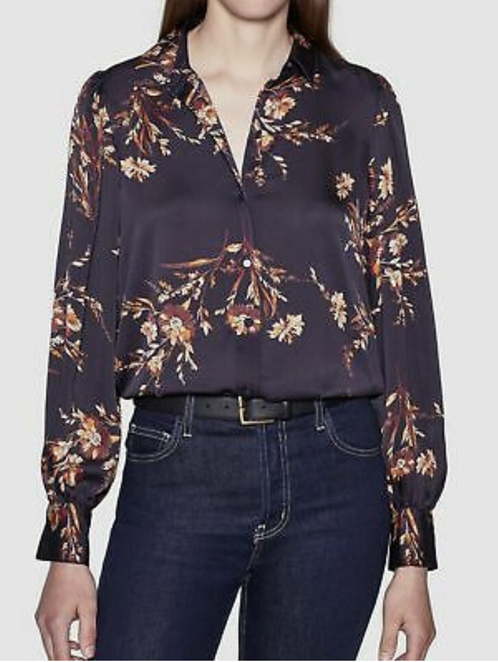 Equipment Femme Women Black Floral ButtonDown Blouse… Gem