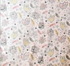 Curtain Valance Baby Nursery Owl Pastel Pale Pink Yellow Gray Black White 42x14