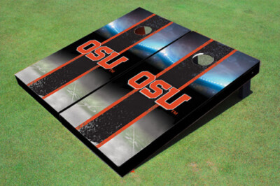 Oregon State University ''OSU'' Field Long Stripe Matching Black Themed Cornhole B