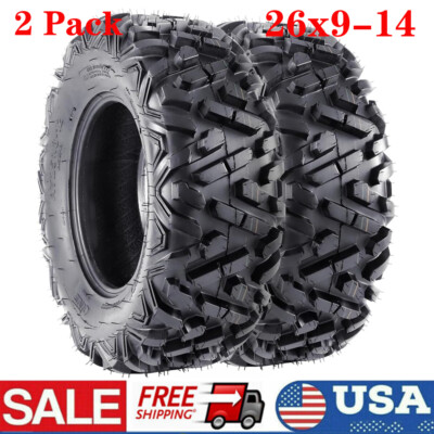 2Pack 26x9-14 26x9x14 All Terrain ATV UTV Mud Tires 6 Ply Tubeless Trail Tires
