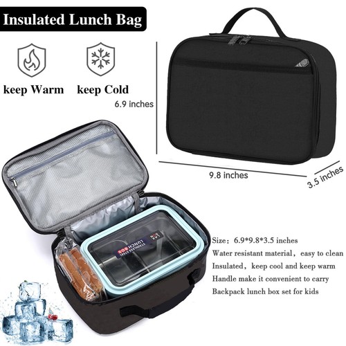 Girls School Backpack USB Port Student Shoulder Bag Lunch Box Black Blue - Picture 4 of 9