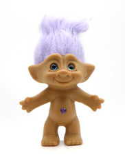 Vintage ACE NOVELTY Lucky Troll Doll 4" Purple Hair Blue Eyes Purple Jewel Belly
